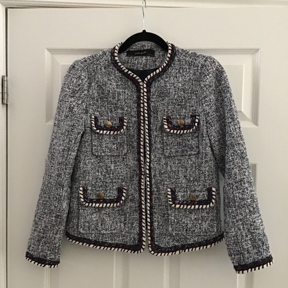 ZARA Tweed textured blue/white blazer size S - Picture 6 of 6